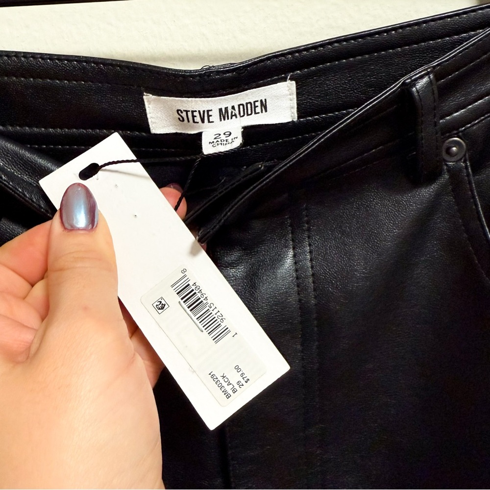 Steve Madden high rise black faux leather pants Aritzia Abercrombie trendy night - Picture 5 of 6